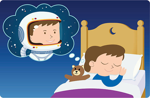 Vector illustration of a little boy dreaming of being an astronaut